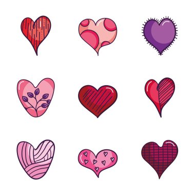 noktalı kalp ve kalp simgesi seti, çizgi renk biçimi