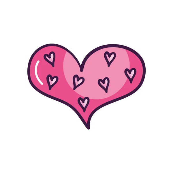 Corazón con diseño de corazones pequeños, estilo de color de línea — Vector de stock