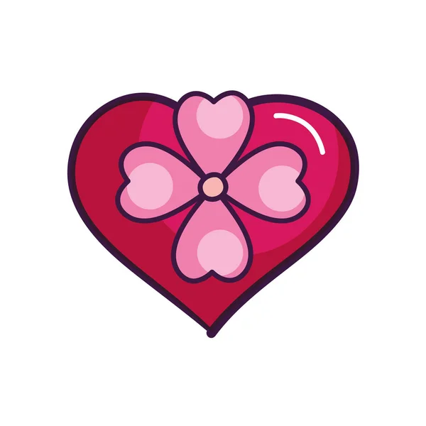 Serce z ikoną kwiatów, linia kolor stylu — Wektor stockowy