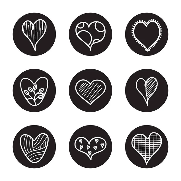 Conjunto de iconos de corazón y corazones punteados, estilo bloque de línea — Vector de stock