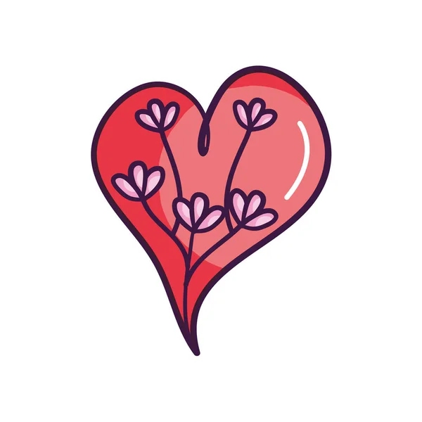 Güzel çiçek ikonlu kalp, çizgi renk biçimi — Stok Vektör
