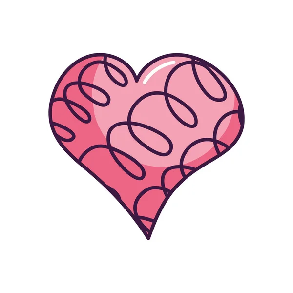 Corazón lleno de espirales decoraciones, estilo de color de línea — Vector de stock