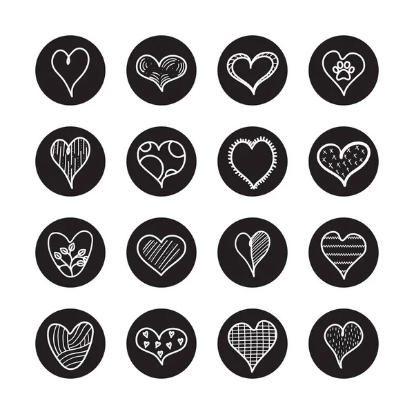 Hermoso corazón icono conjunto, estilo de bloque de línea — Vector de stock