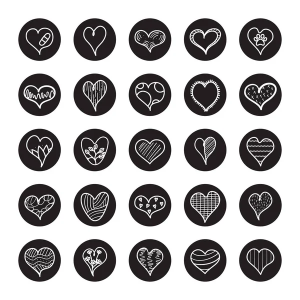 Conjunto de iconos de corazones y corazones salpicados, estilo bloque de línea — Vector de stock