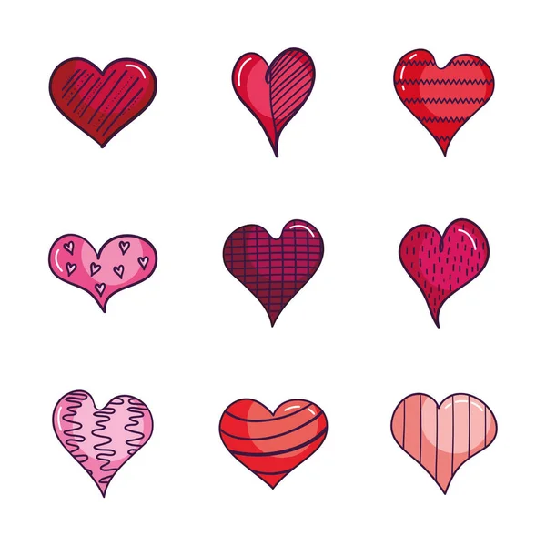 Coeur rayé jeu d'icônes, style de couleur ligne — Image vectorielle