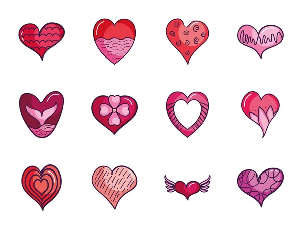 Lindo corazón icono conjunto, estilo de color de línea — Archivo Imágenes Vectoriales