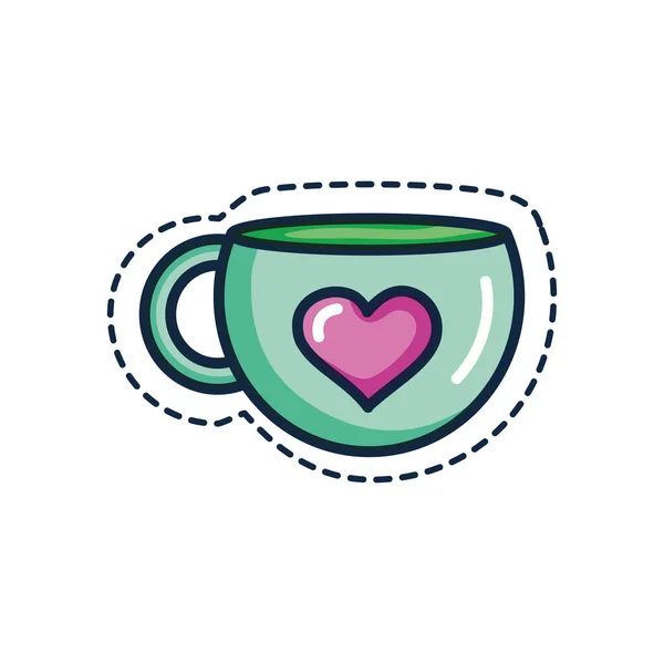 Patches concept, coffee mug with heart icon, line color style — Stock Vector