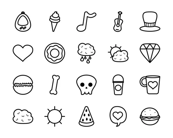 Conjunto de ícone de sorvete e animais, estilo de linha — Vetor de Stock