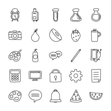 asma kilit ve şirin şeyler simgesi seti, satır biçimi