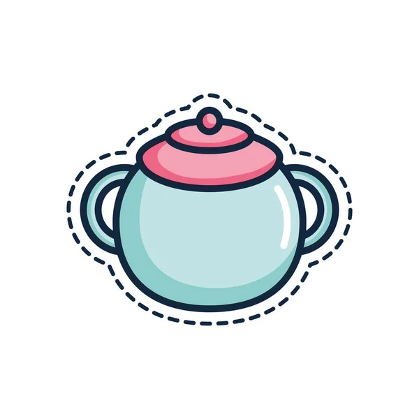 Concepto de parches, icono de olla de cocina, estilo de color de línea — Vector de stock