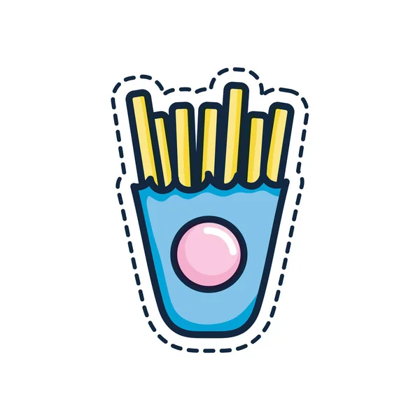 Concepto de parches, icono de la caja de papas fritas, estilo de color de línea — Vector de stock