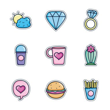 Elmas ve yama simgesi seti, satır renk biçimi