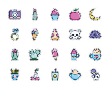 pizza ve yama simgesi seti, satır renk biçimi