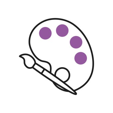 boya paleti ve fırça simgesi, yarı çizgi yarı renk