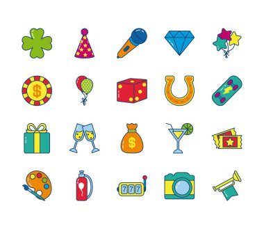 Yonca ve kumar ikonu set, çizgi ve dolgu stili