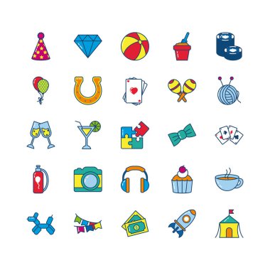 Elmas ve kumar ikonu set, çizgi ve dolgu stili