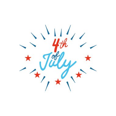 4 Temmuz, Birleşik Devletler bağımsızlık günü konsepti, 4 Temmuz dekoratif yıldızlı tipografik tasarım, düz tasarım