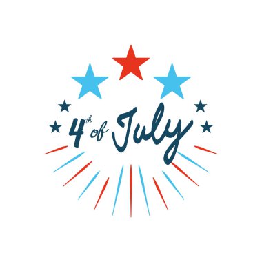 4 Temmuz, Birleşik Devletler bağımsızlık günü konsepti, 4 Temmuz dekoratif yıldızlı tipografik tasarım, düz tasarım
