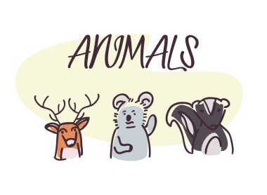 Ren geyiği koalası ve kokarca çizgi film vektör tasarımı