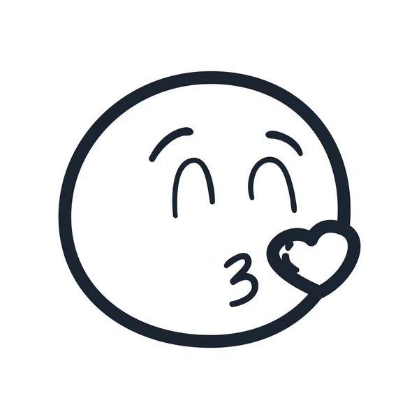 Bacio emoji viso linea stile icona vettoriale design — Vettoriale Stock