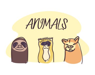 Tembel maymun ve deve çizgi film vektör tasarımı