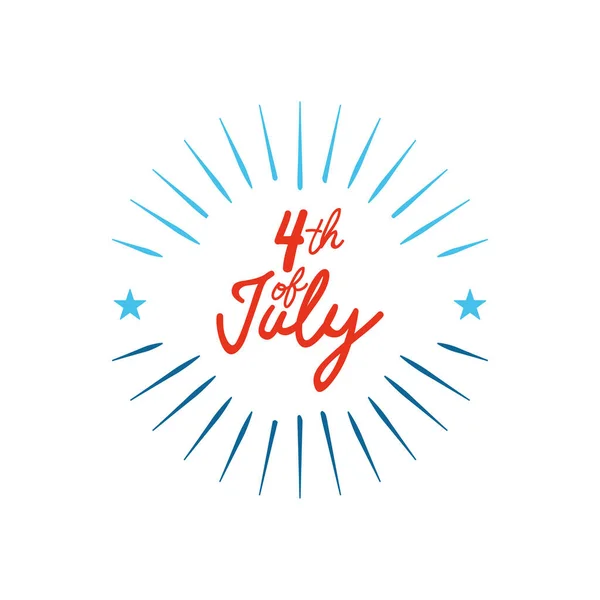 Четвертое июля, Концепция Дня независимости США, 4 июля типографический дизайн с декоративным всплеском и звездами, плоский дизайн — стоковый вектор