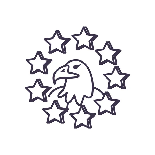 EE.UU. águila con estrellas línea estilo icono vector diseño — Vector de stock