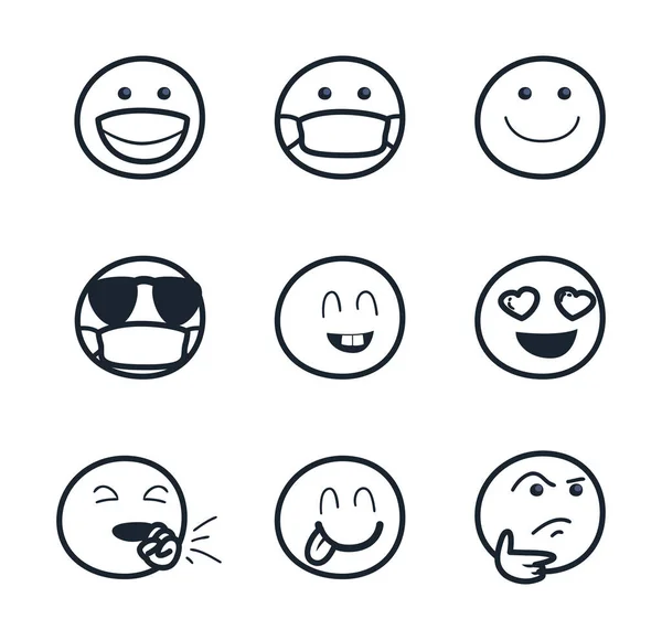 Emojis Gesichter Linie Stil-Symbol Set Vektor-Design — Stockvektor