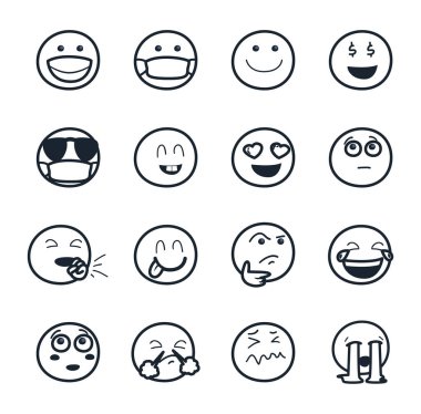 Emojis, çizgi biçimi vektör tasarımı ile karşı karşıya