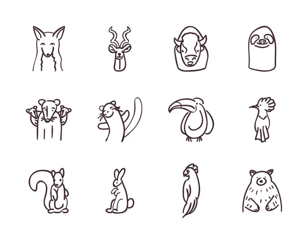 Zwierzęta linia styl ikona zestaw wektor projekt — Wektor stockowy