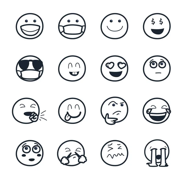 Emojis caras línea estilo icono conjunto vector diseño — Vector de stock