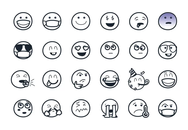 Emojis faces style ligne icône set vectoriel design — Image vectorielle