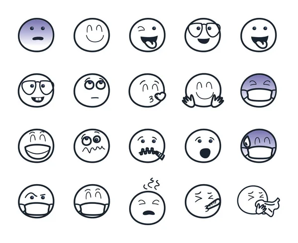 Emojis Gesichter Linie Stil-Symbol Set Vektor-Design — Stockvektor