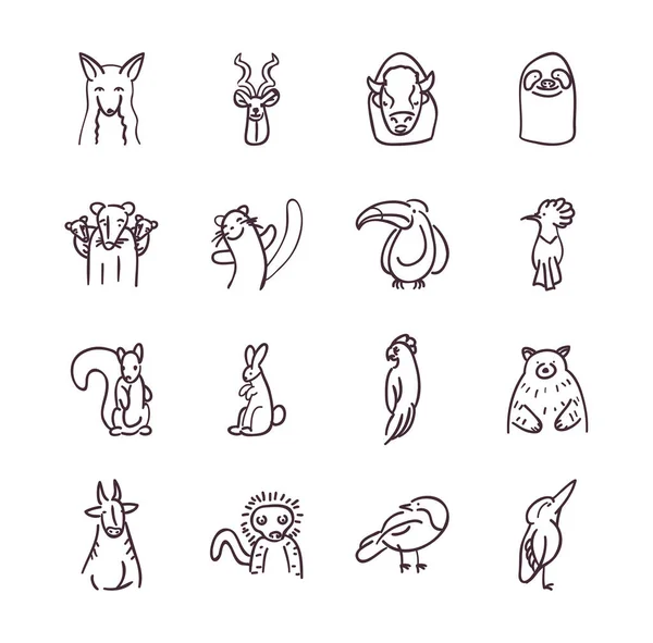 Animales línea estilo icono conjunto vector diseño — Vector de stock