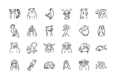 Hayvanlar çizgi biçim ikonu vektör tasarımı