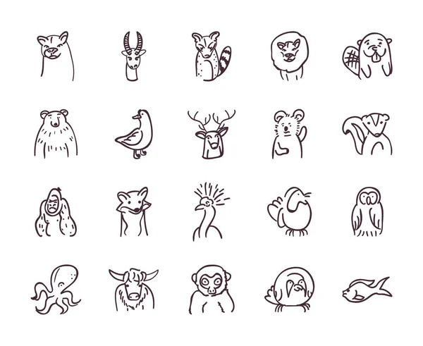 Векторный дизайн иконок в стиле линии животных — стоковый вектор