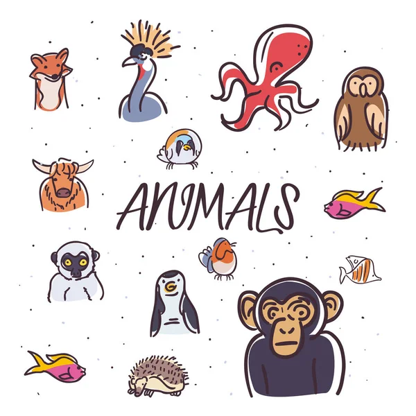 Animales salvajes dibujos animados vector de diseño — Vector de stock