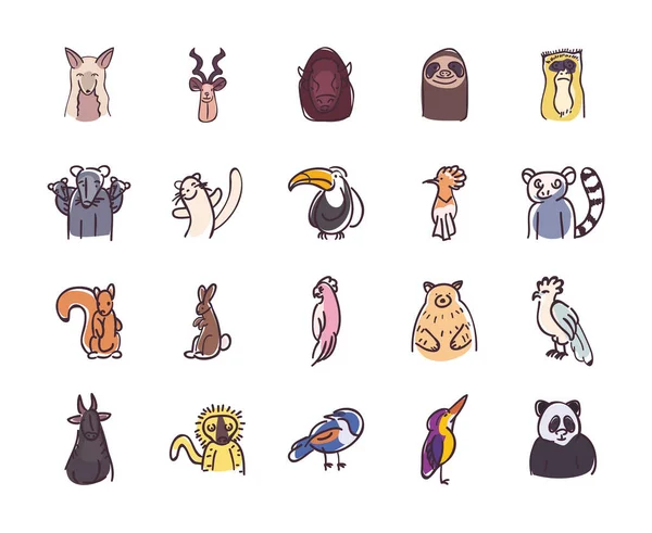 Animales estilo plano icono conjunto vector diseño — Archivo Imágenes Vectoriales