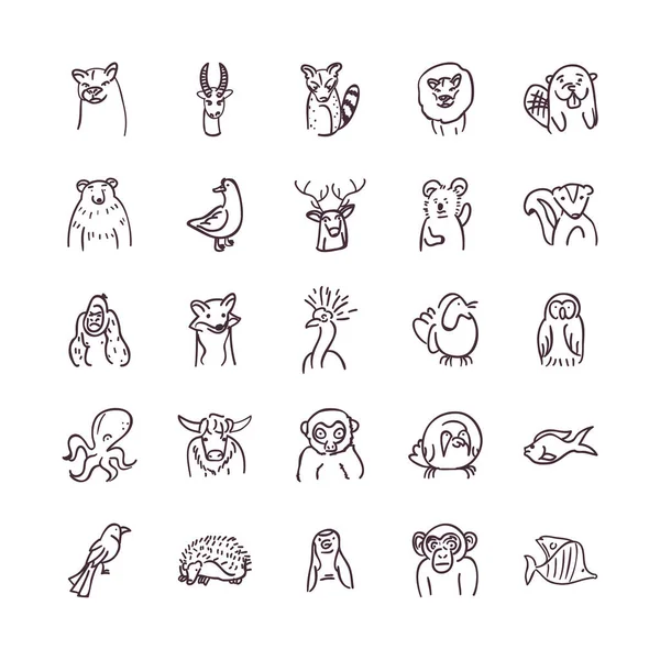 Animales línea estilo icono conjunto vector diseño — Vector de stock