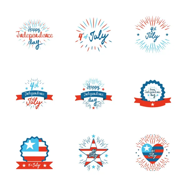 Decorative bursts and 4th of july icon set, flat style — Stock Vector