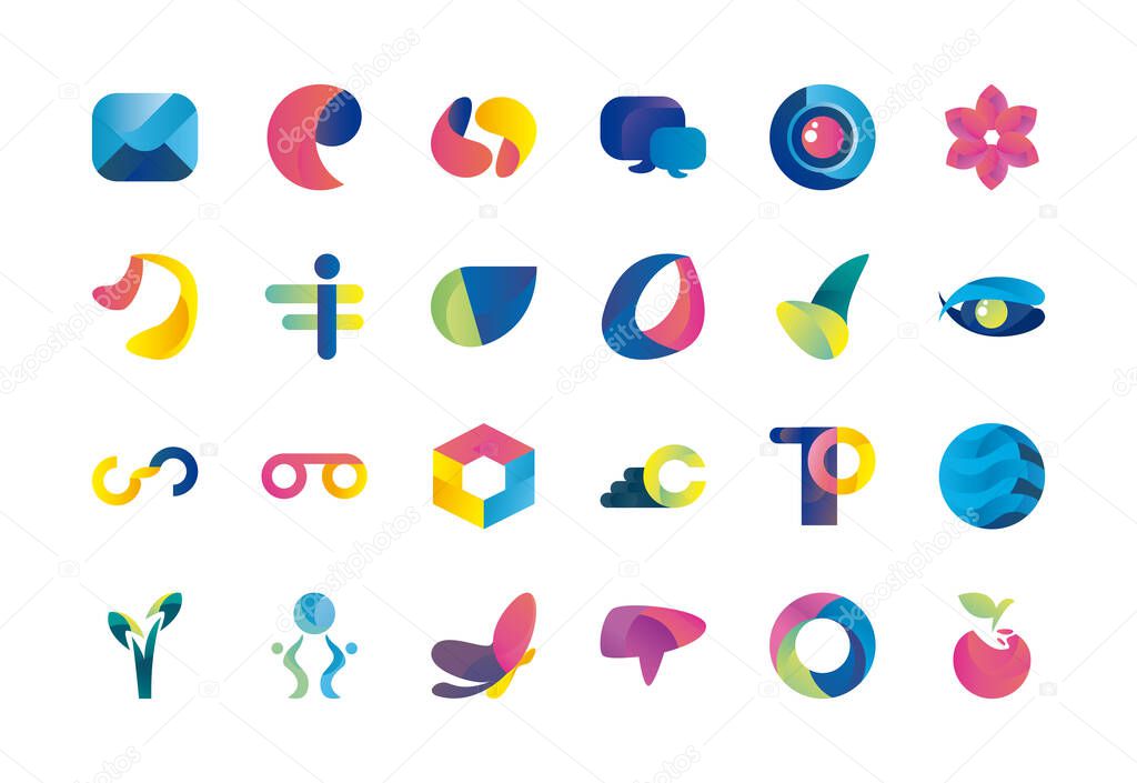 Abstract shapes gradient style icon set vector design