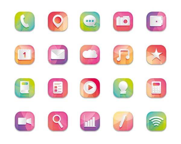 Telefone e botões de aplicativo móvel conjunto de ícones, design detalhado — Vetor de Stock