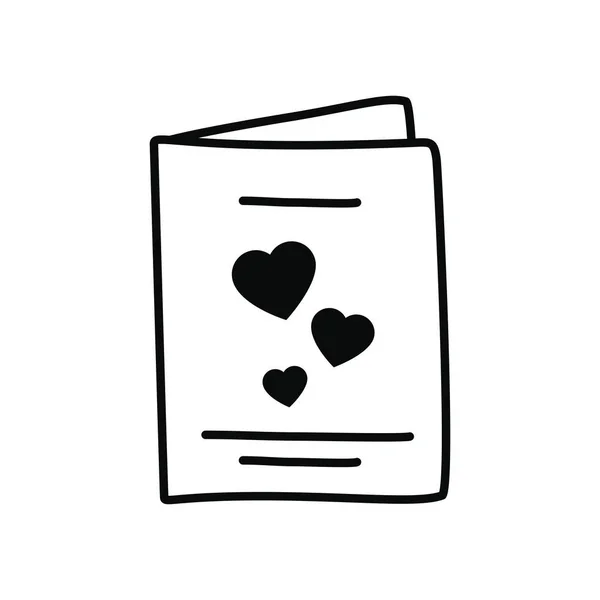 Ευχετήρια κάρτα με διακοσμητικές καρδιές εικονίδιο, γραμμή στυλ — Διανυσματικό Αρχείο