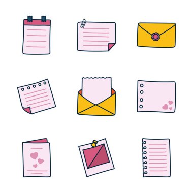 zarflar ve notlar simge seti, satır ve doldurma biçimi