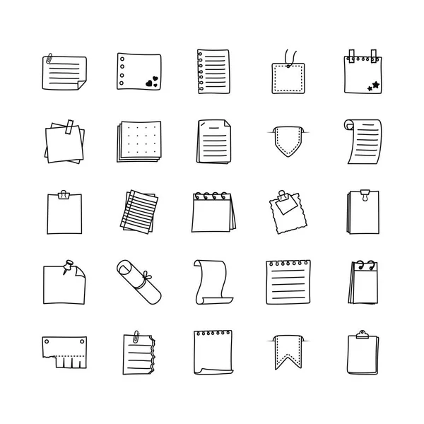 Memo pad en notities pictogram set, lijn stijl — Stockvector