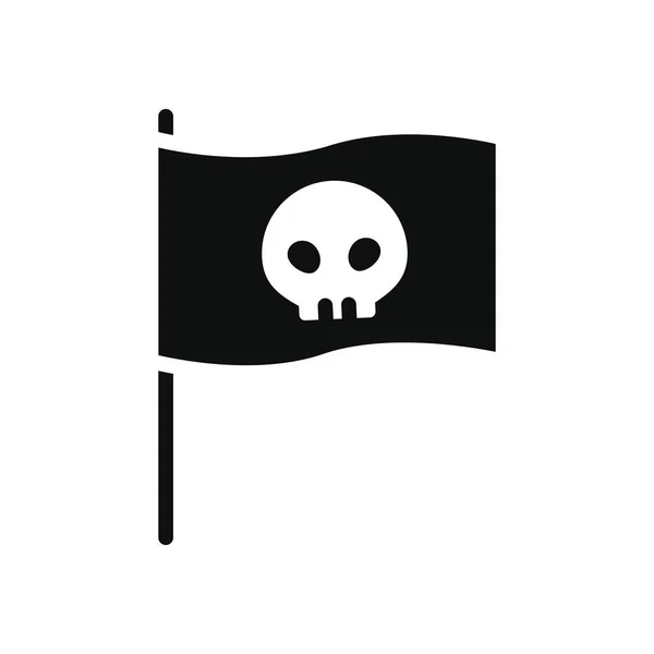 サイバーセキュリティの概念頭蓋骨のアイコンのついた旗シルエット — ストックベクタ