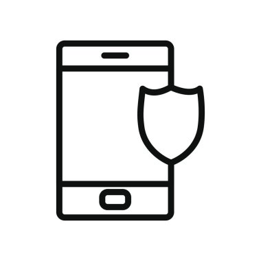 Siber güvenlik konsepti, güvenlik kalkanı simgesi olan akıllı telefon, satır biçimi