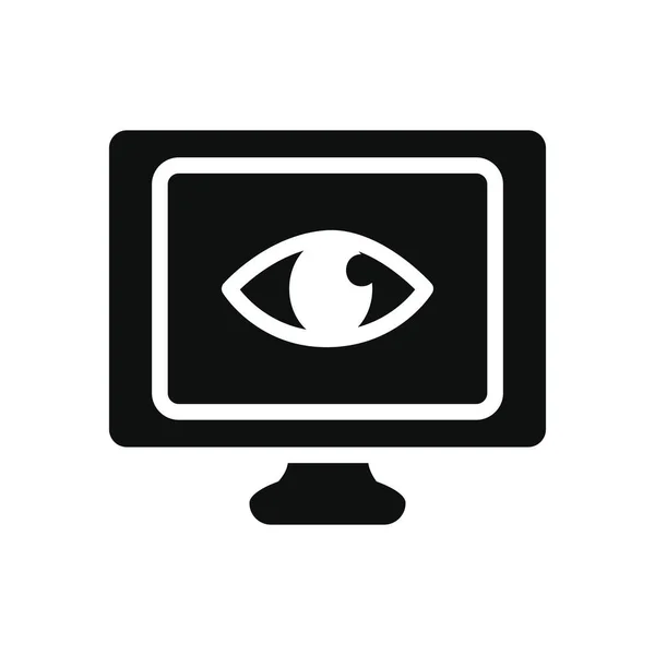 Cyber security concept, computer met oog icoon, silhouet stijl — Stockvector
