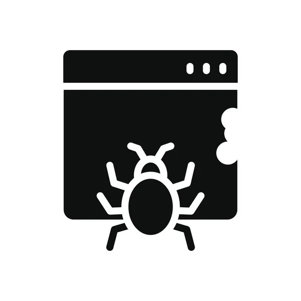 Concept de cybersécurité, page web avec icône de malware bug, style silhouette — Image vectorielle