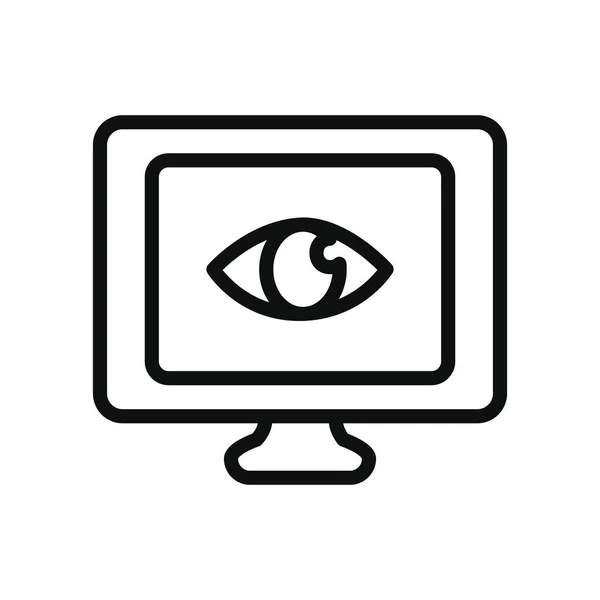 Cyber security concept, computer met oog icoon, lijn stijl — Stockvector